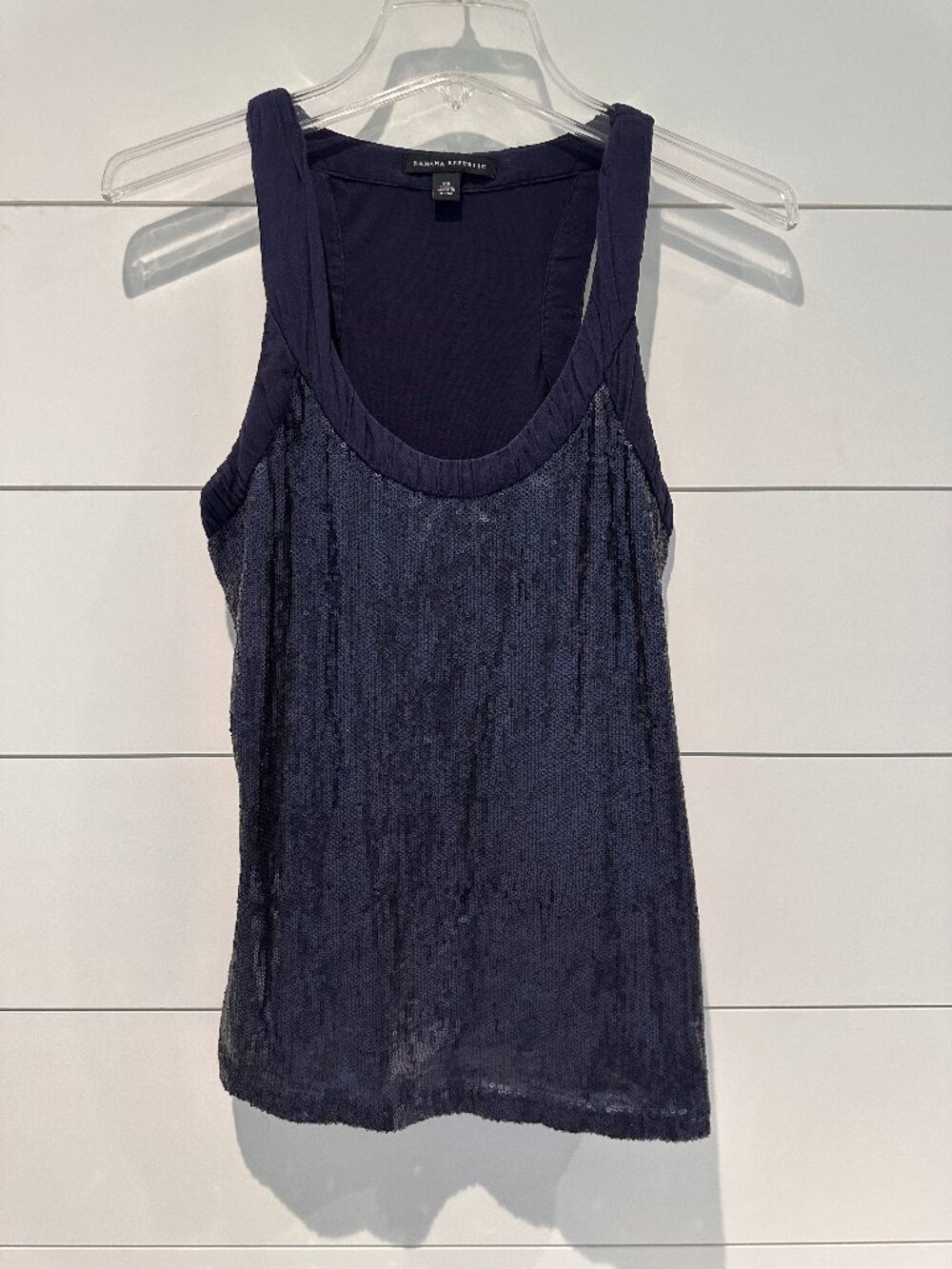 Banana Republic Sequin Mixed-Media Tank Top Navy Blue Size XS